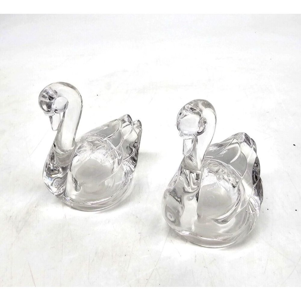 Gorham Germany Fine Crystal Glass Swan Birds Salt & Pepper Shakers
